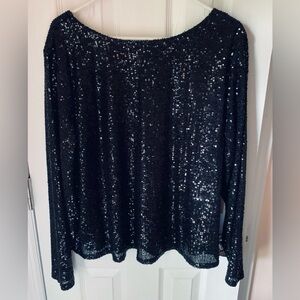 Ladies Black Sequined Top, Long Sleeve, 2X, NWT
